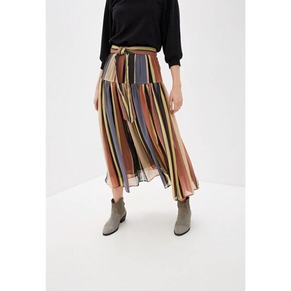 Mango Skirt Stripes Midi Belted New - Picture 5 of 8